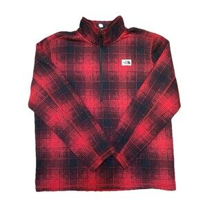 The North Face 1/2 Zip Fleece Pullover Red Black Grid Plaid Gorpcore XL